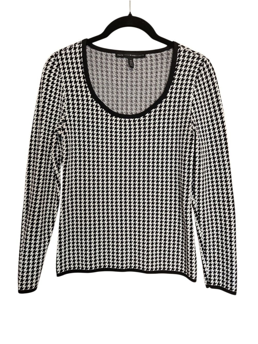 WHITE HOUSE BLACK MARKET HOUNDSTOOTH SCOOP NECK LONG SLEEVE SWEATER SMALL - Picture 3 of 9
